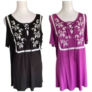 2 Embroidered Lane Bryant Tops Fuchsia and Black Size 18/20